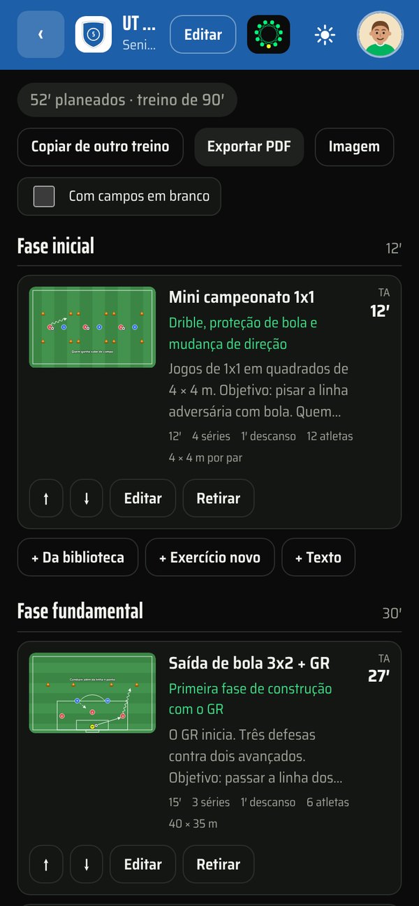 Unidade de treino no telemóvel